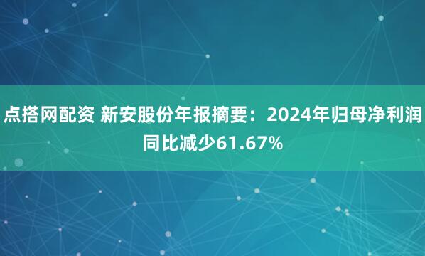 点搭网配资 新安股份年报摘要：2024年归母净利润同比减少61.67%
