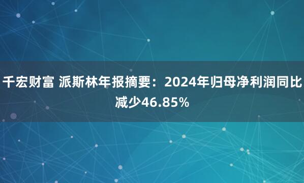 千宏财富 派斯林年报摘要：2024年归母净利润同比减少46.85%